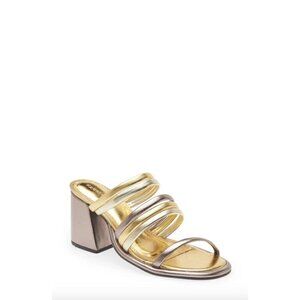 FARM RIO Block Heel Slide Sandal Gold Silver Womens Size 6